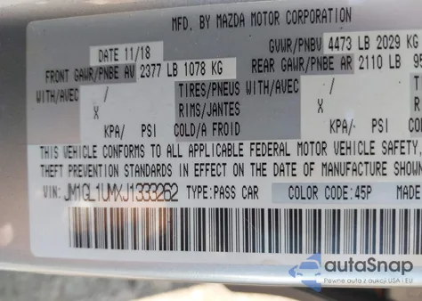 2018 Mazda Mazda6 Sport z USA, uszkodzony, nr VIN JM1GL1UMXJ1333262